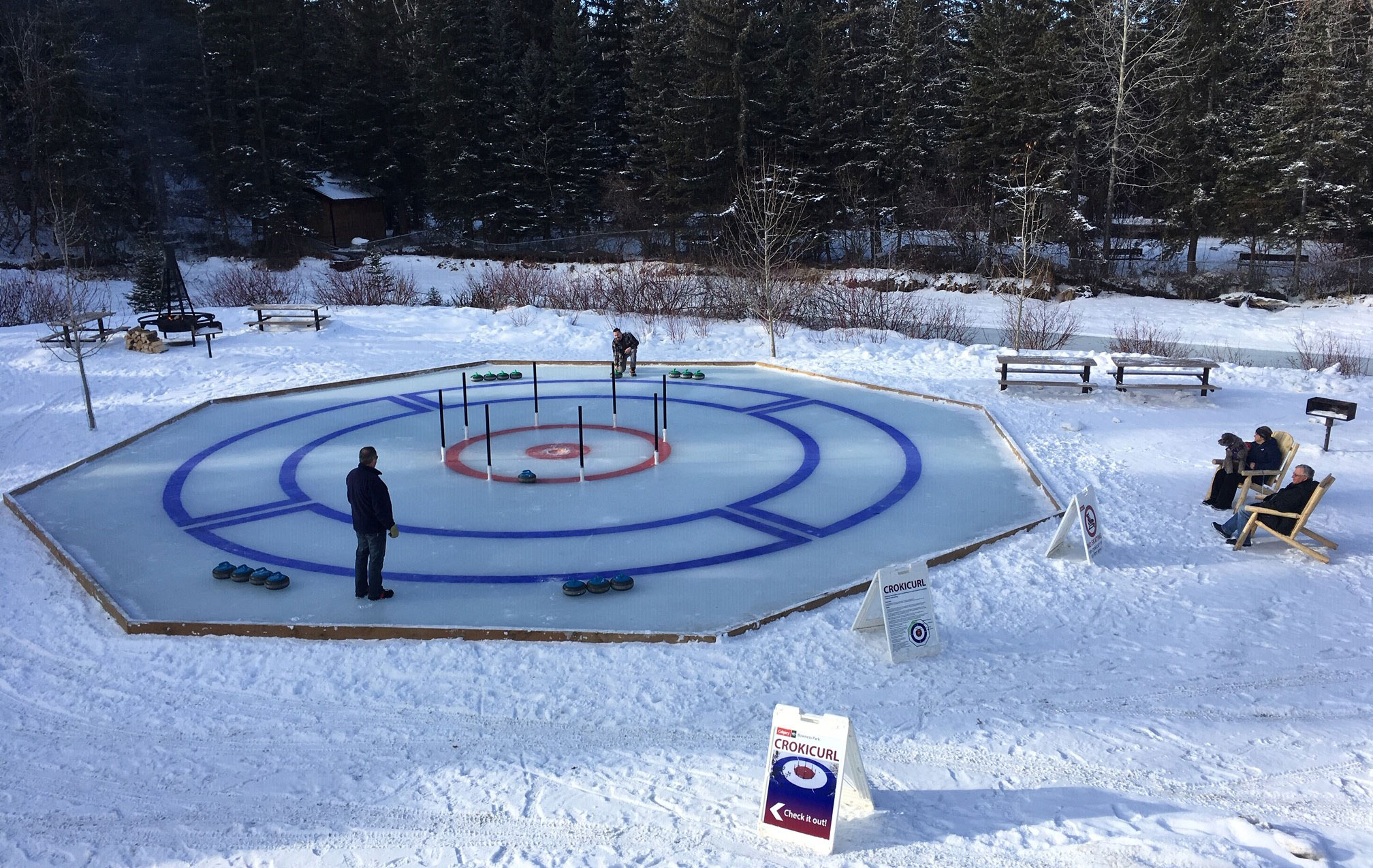 People try crokicurl at Bowness Park in Calgary. Try this interesting winter activity this year in Calgary!