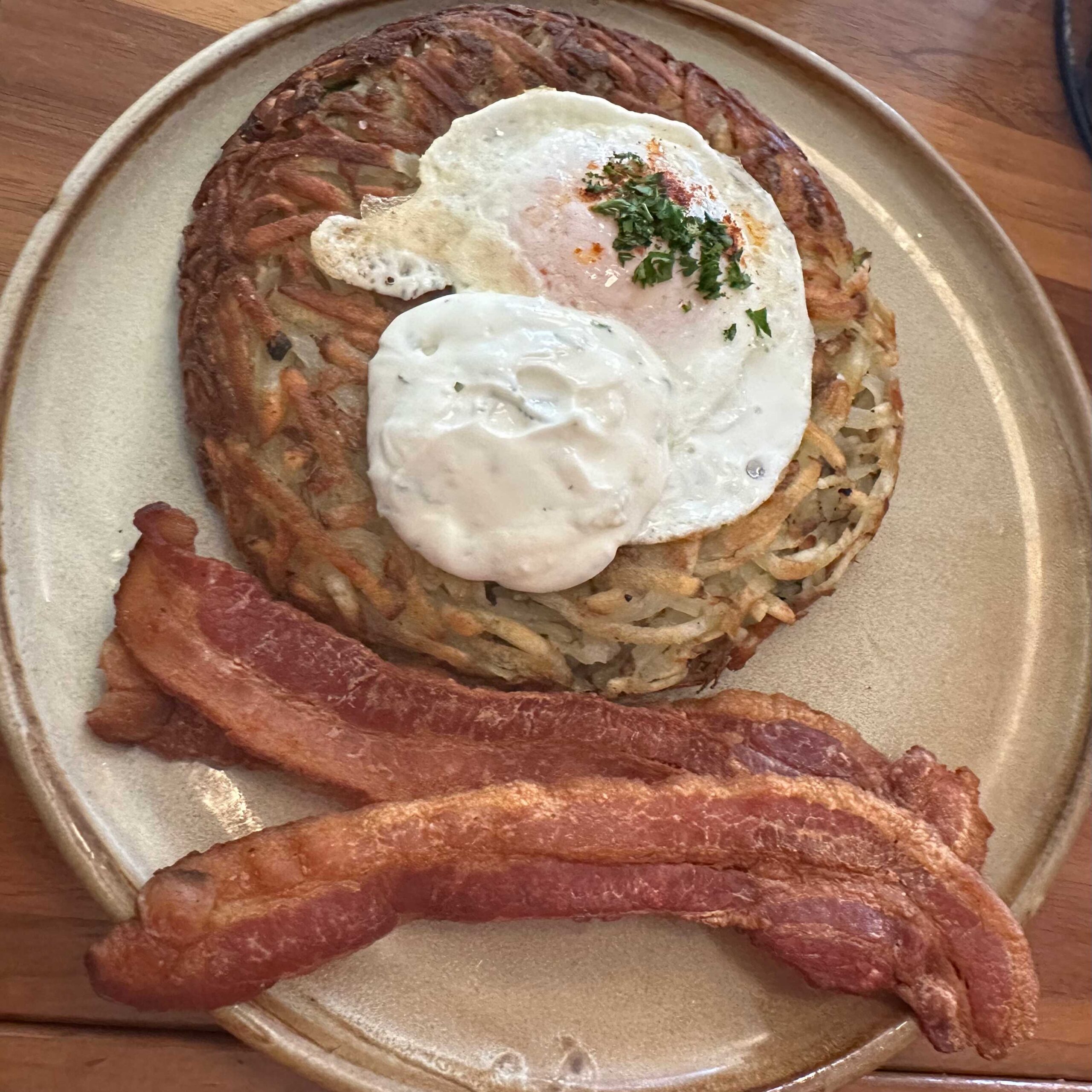 Potato Rosti with a side of bacon from Diner Delux