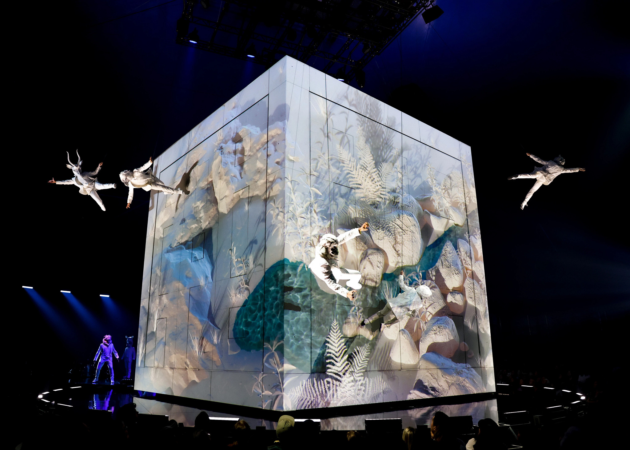 The CUBE is a massive force on stage and it interacts with the performers in Cirque du Soleil's ECHO