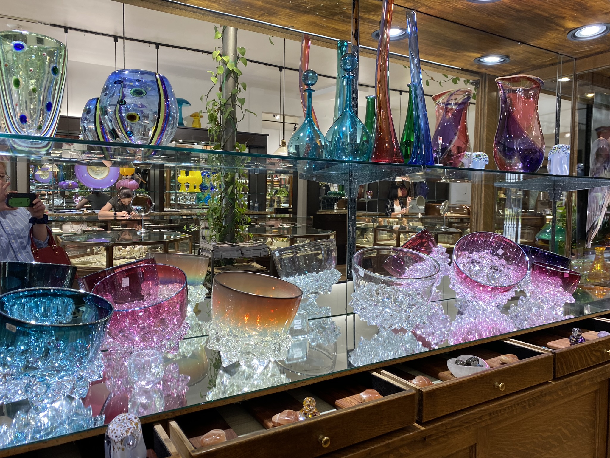 Glittering glass sculptures are among the many artisanal offerings at Rubaiyat